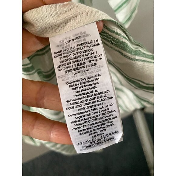 Tory Burch Striped Linen Caftan Size Small Midi Green White Tassels Swim coverup - Picture 12 of 13